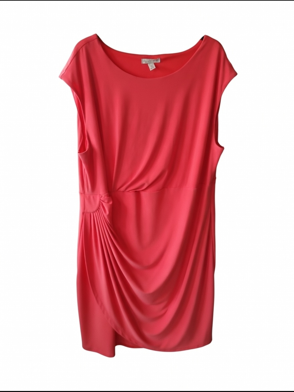 Plus Size 22 Women's Coral Draped Midi Dress with Side Pleat Detail